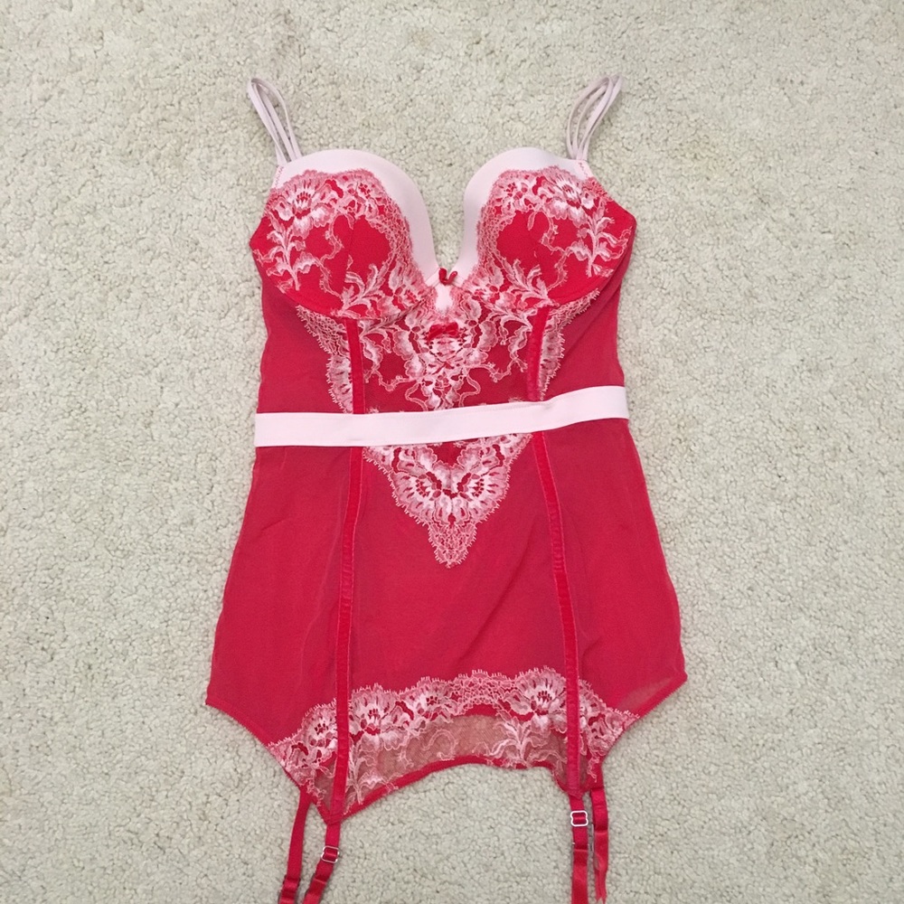 Victoria's Secret Red Lace Corset Slip 34C Small